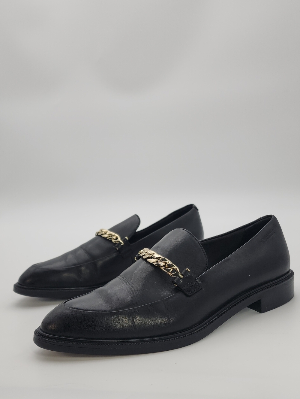Vagabond Shoemakers Frances Black Leather Chain Loafers Size 36